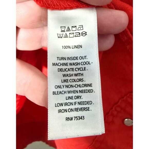Jones & Co Linen Blouse Women XL Red Button Pockets Long Sleeve Breathable Woven - Picture 10 of 15